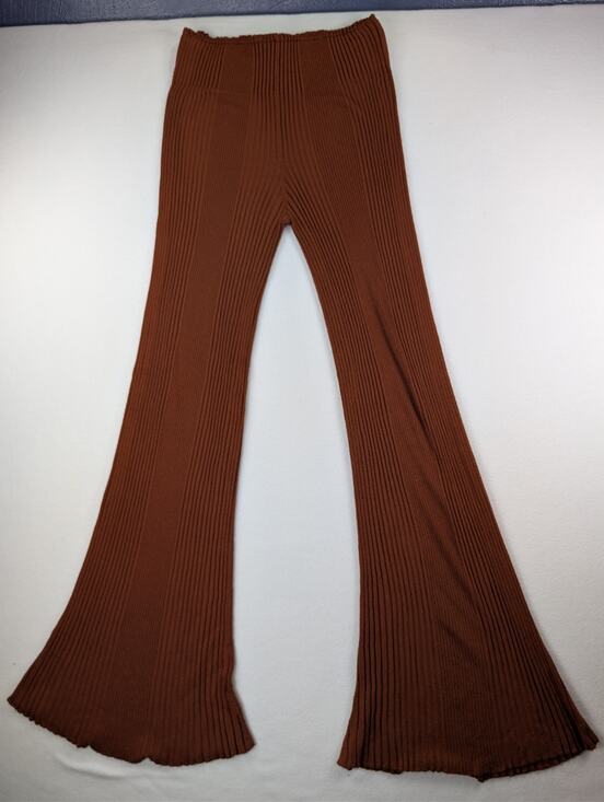 Free People Pants - Free People XS Rust Brown Ribbed Knit Flare Bell Bottom Pants